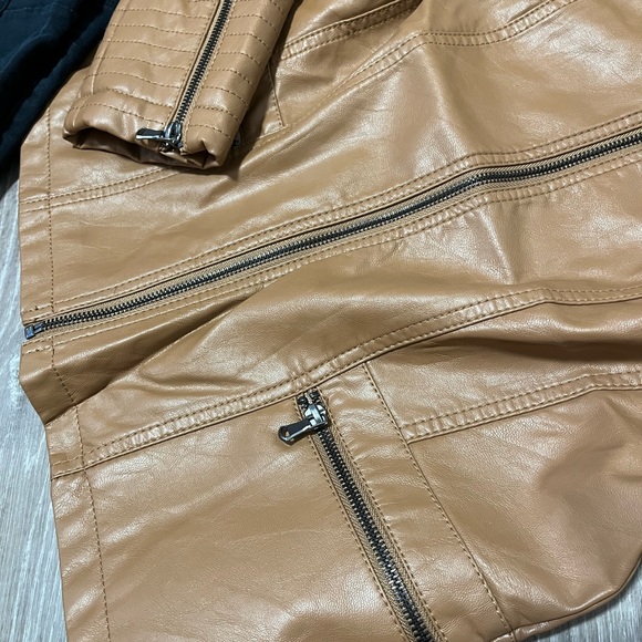 Faux leather tan bomber jacket - Picture 2 of 8